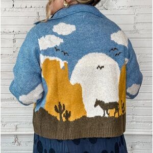 Scenic Blue and Yellow Cardigan Sweater